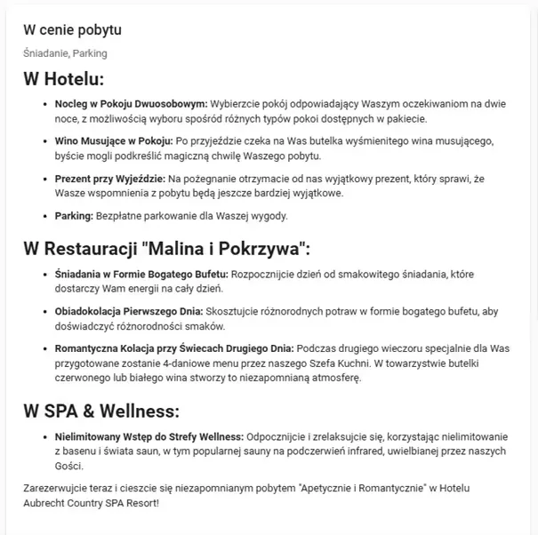 Rozwinięcie oferty pobytu - więcej informacji