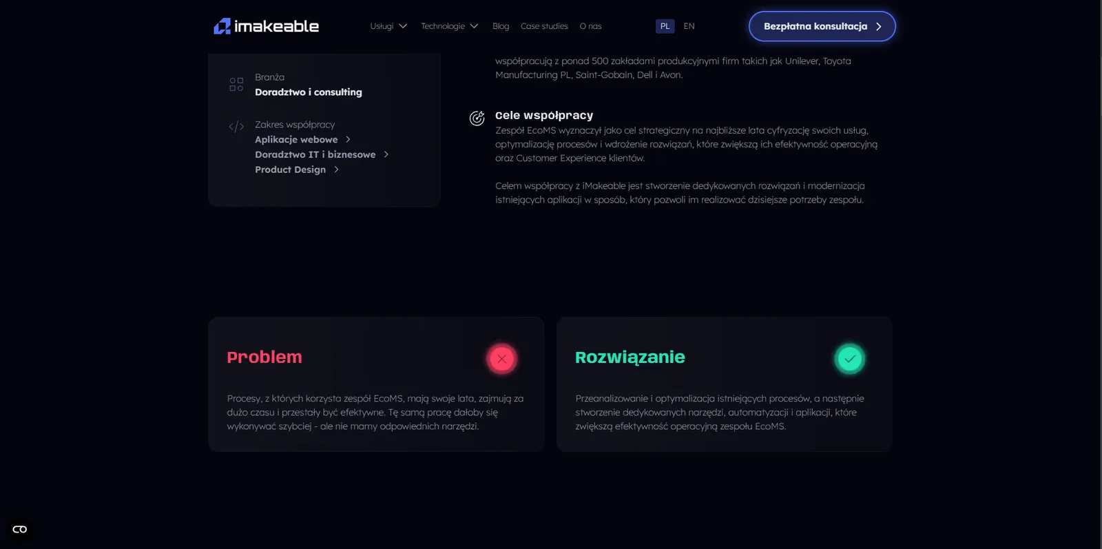 Przykład świetnie zrobionego case study na imakeable.com