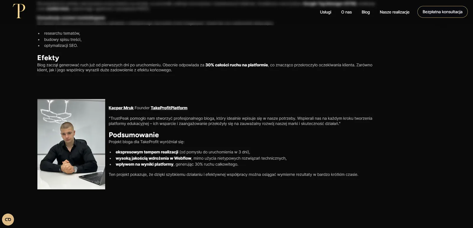 Wpleciona w tekst opinia klienta