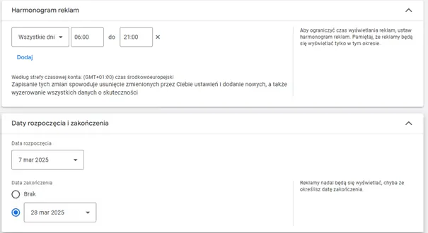 Ilustracja do części „Harmonogram reklam i ustawienia dat”